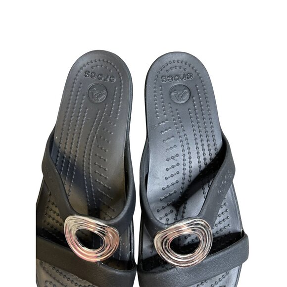 Crocs Sanrah Black Beveled Circle Flat Slide Sandal Women Size 8 Discontinued - Picture 5 of 12